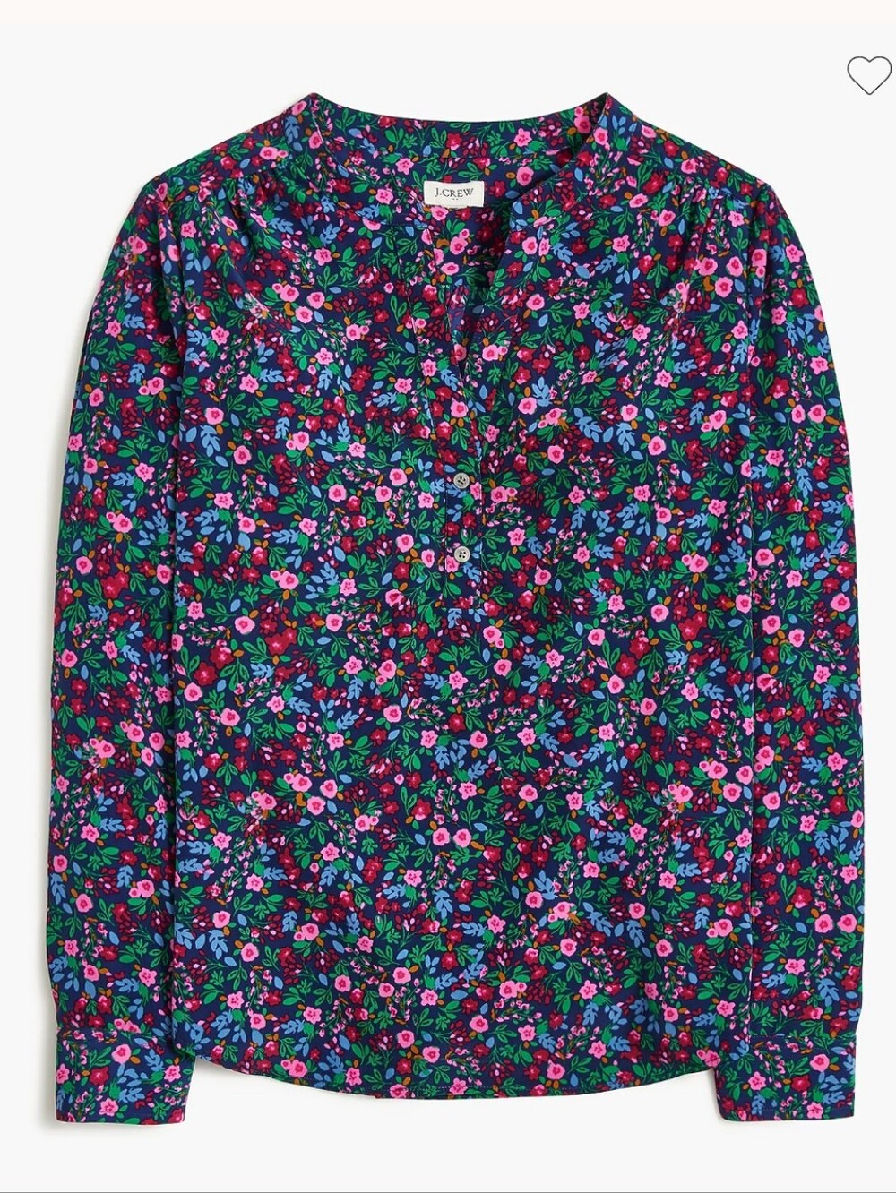 J. Crew Popover Blouse In Navy Floral with Pink & Green Accents